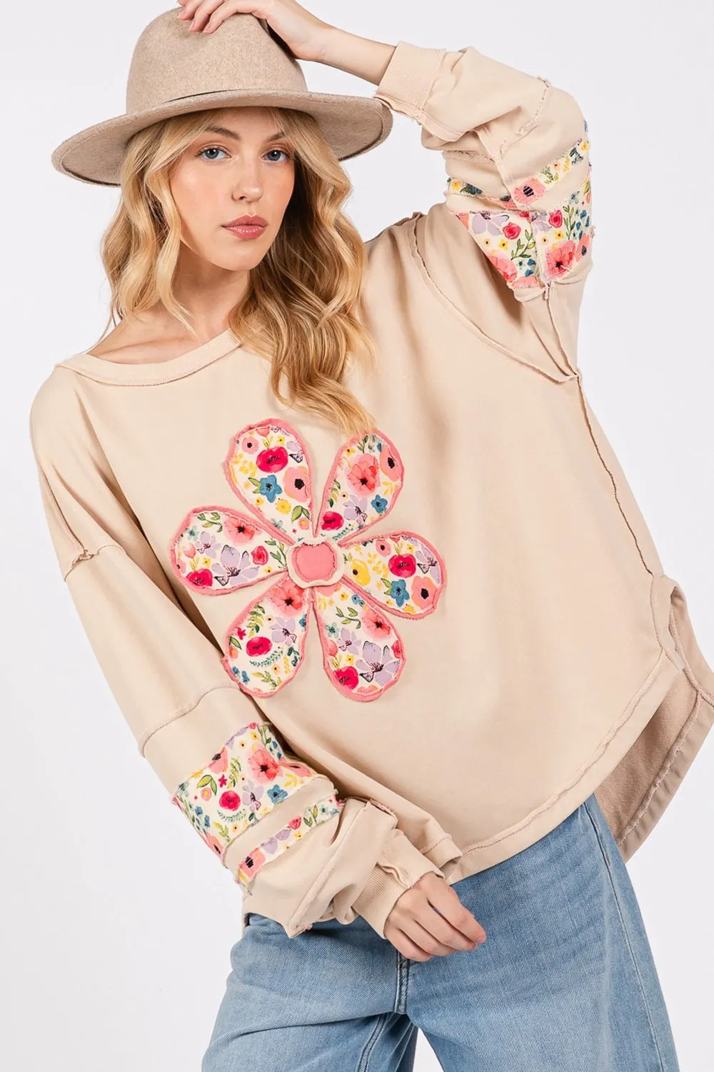 Maxct &SAGE + FIG Daisy Patch Applique Long Sleeve Sweatshirt