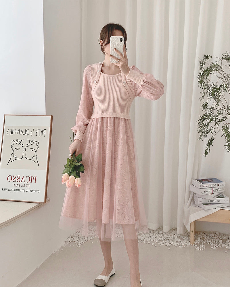 Lace Knit Sweater Dress Maxct