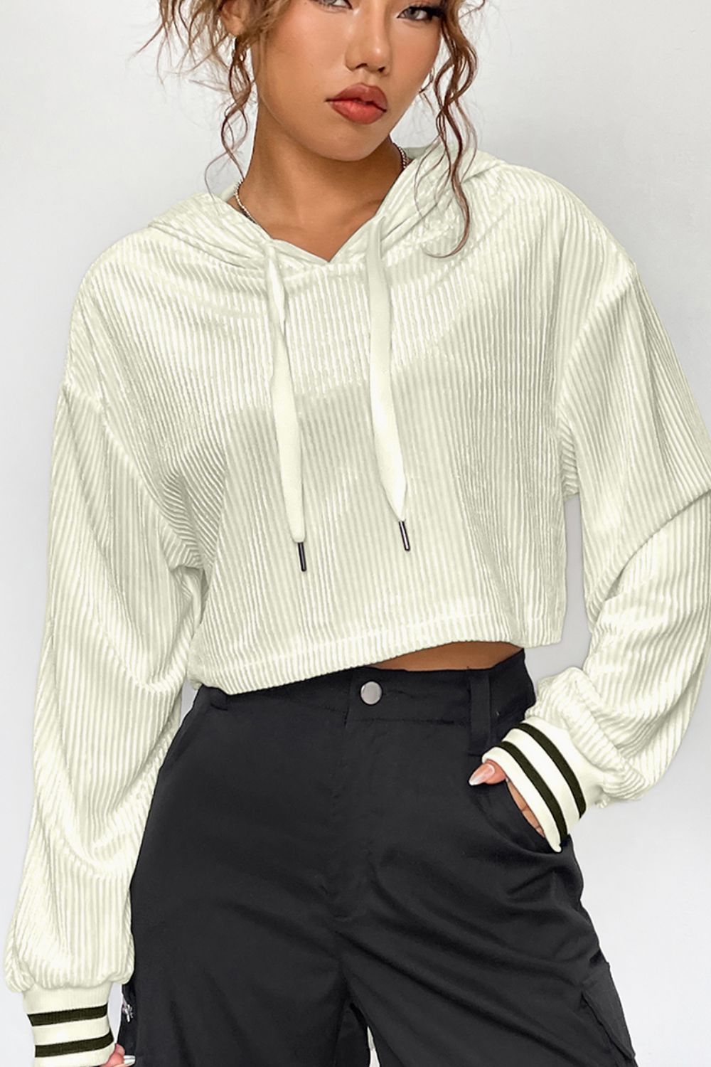 Maxct &Drawstring Drop Shoulder Long Sleeve Hoodie