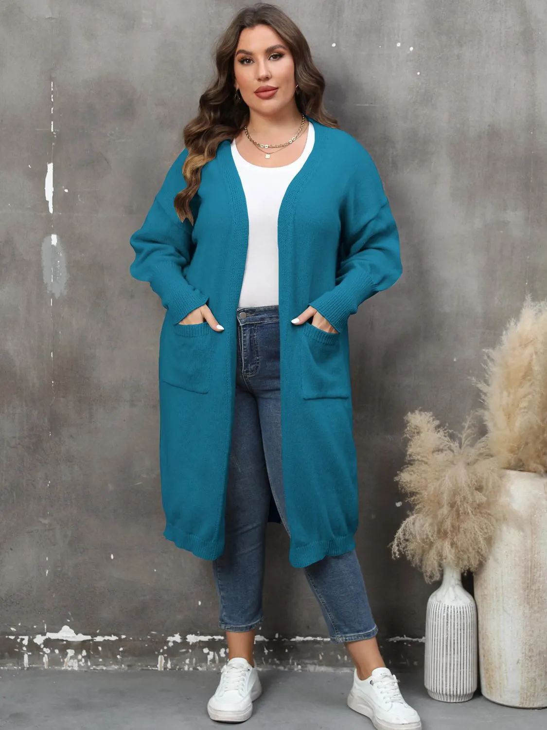 Maxct &Plus Size Long Sleeve Pocketed Cardigan