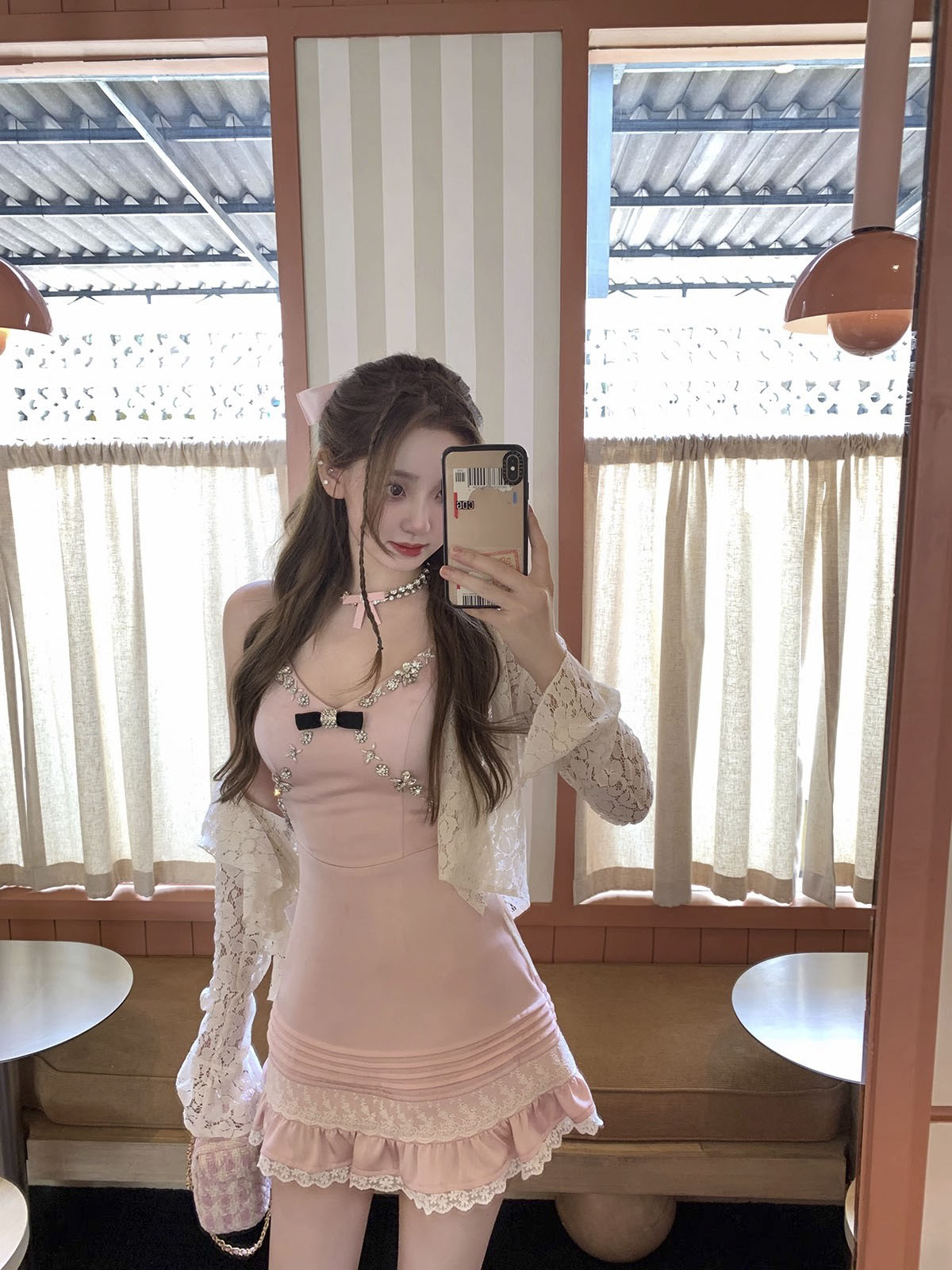 Maxct Sexy Patchwork Lace Mini Dress For Women V-neck High Waist Spaghetti Strap Dress Female Clothing