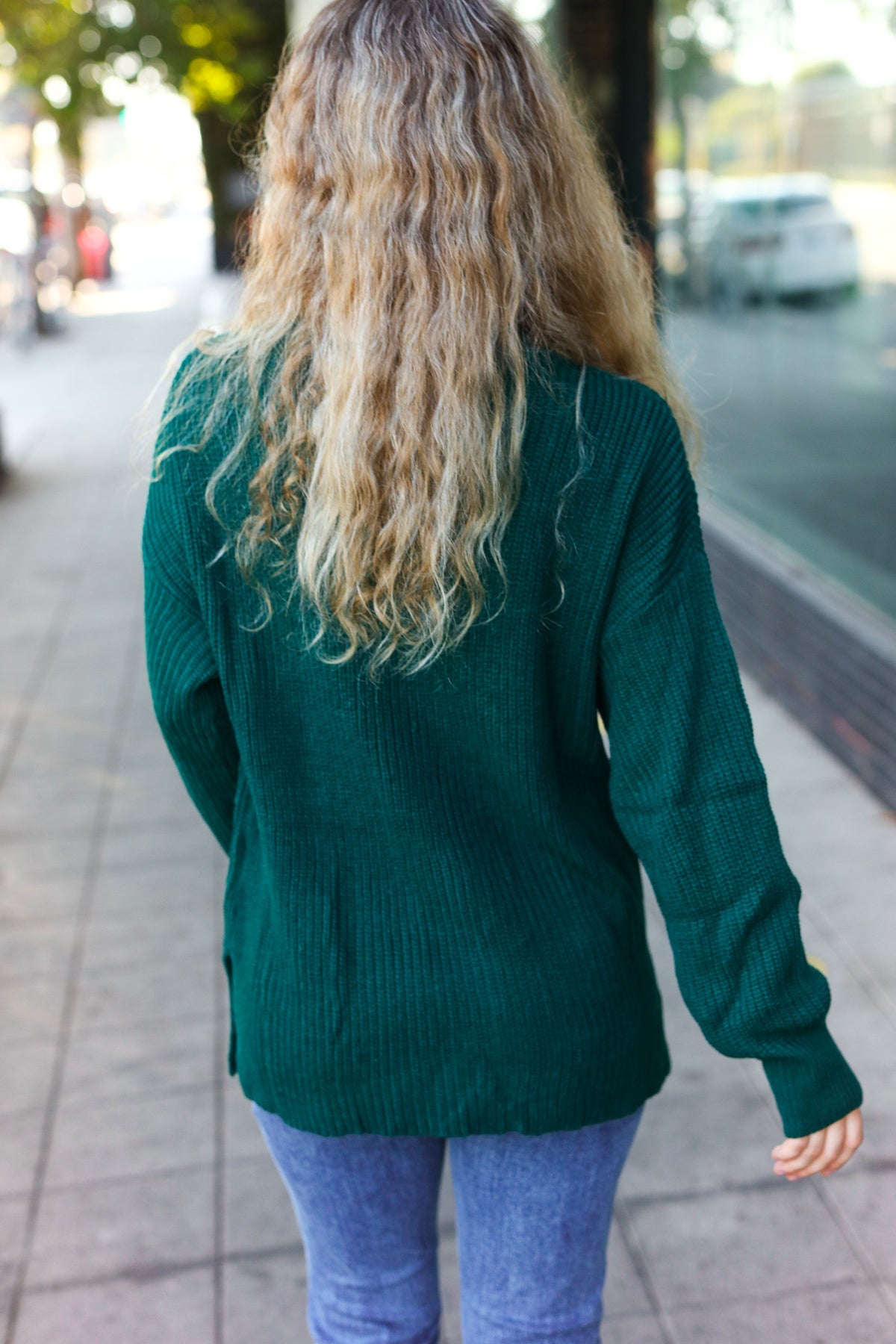 Maxct &Classy Chic Hunter Green Mock Neck Chest Pocket Knit Sweater