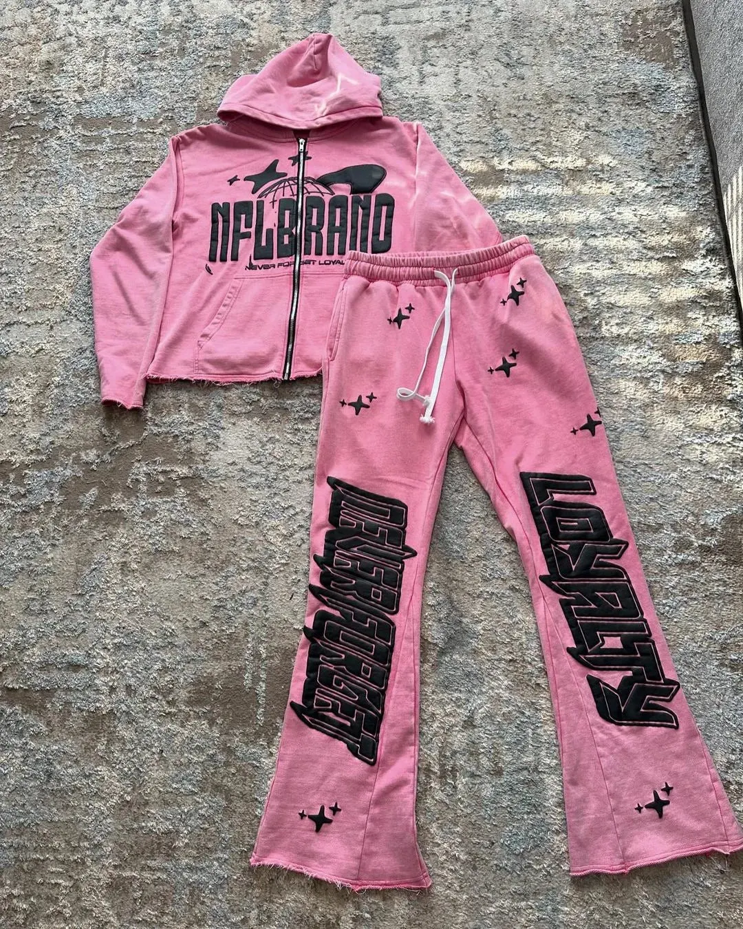 Maxct y2k long sleeved pullover hoodie pant set sweatshirt jacket personalized printed pattern streetwear school outfit hip-hop punk