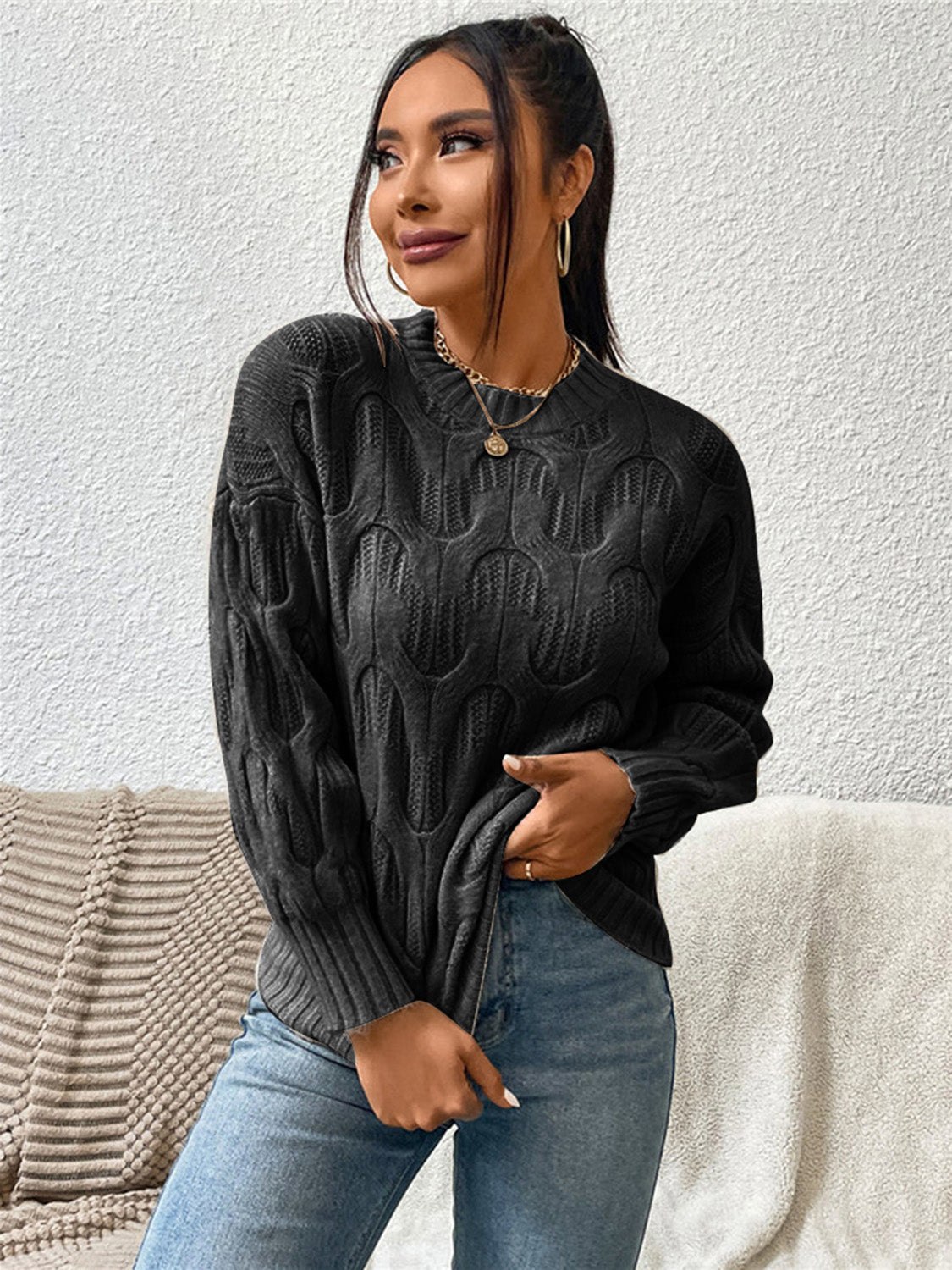 Maxct &Round Neck Long Sleeve Sweater