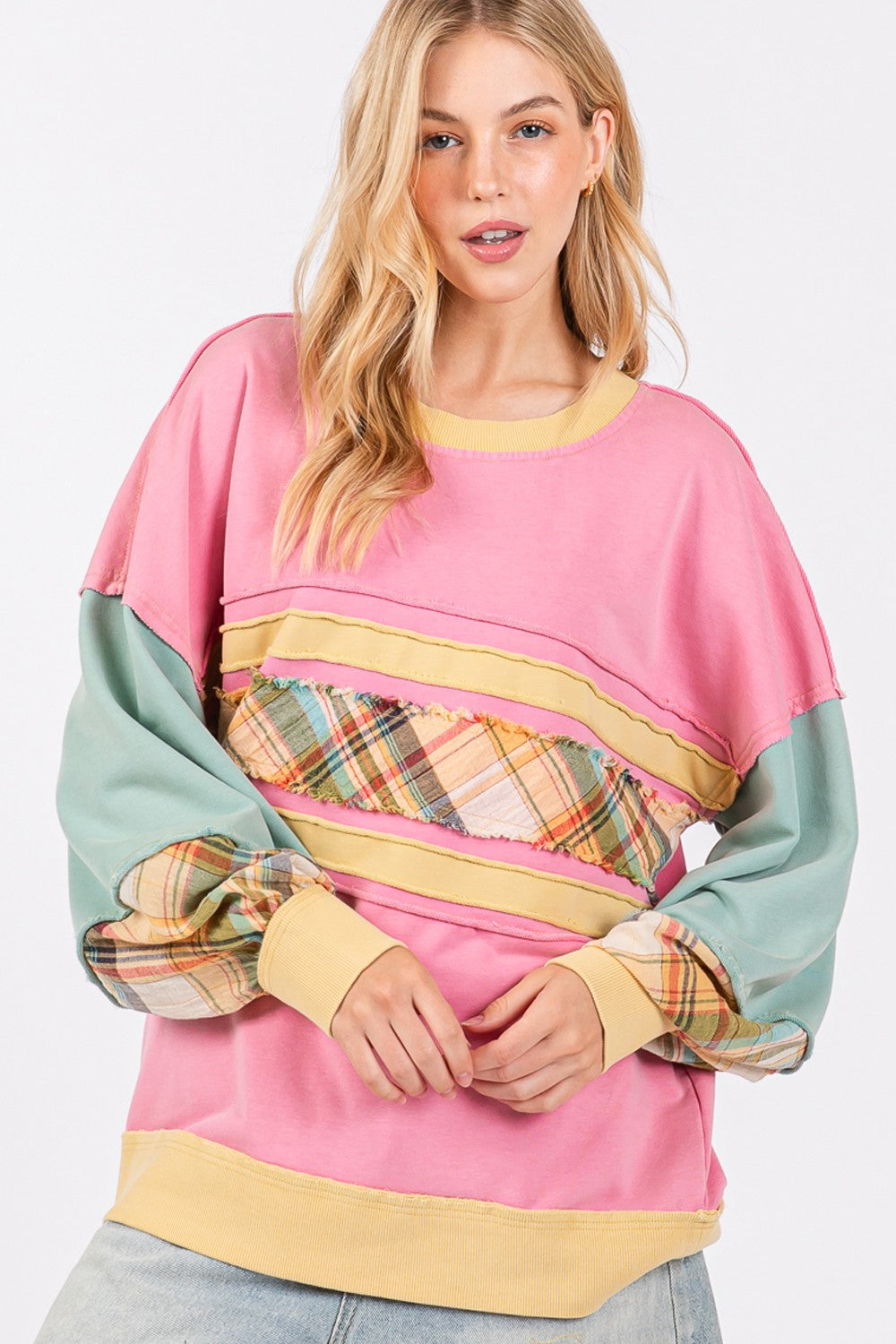 Maxct &SAGE + FIG Mineral Wash Raw Edge Color Block Sweatshirt