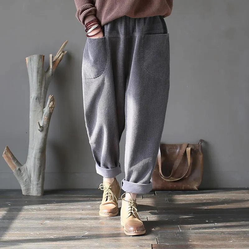 Maxct Cotton Corduroy Radish Pants Women Casual Harlan Pants