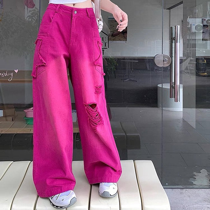 00s Kids Pink Star Ripped Baggy Jeans Maxct