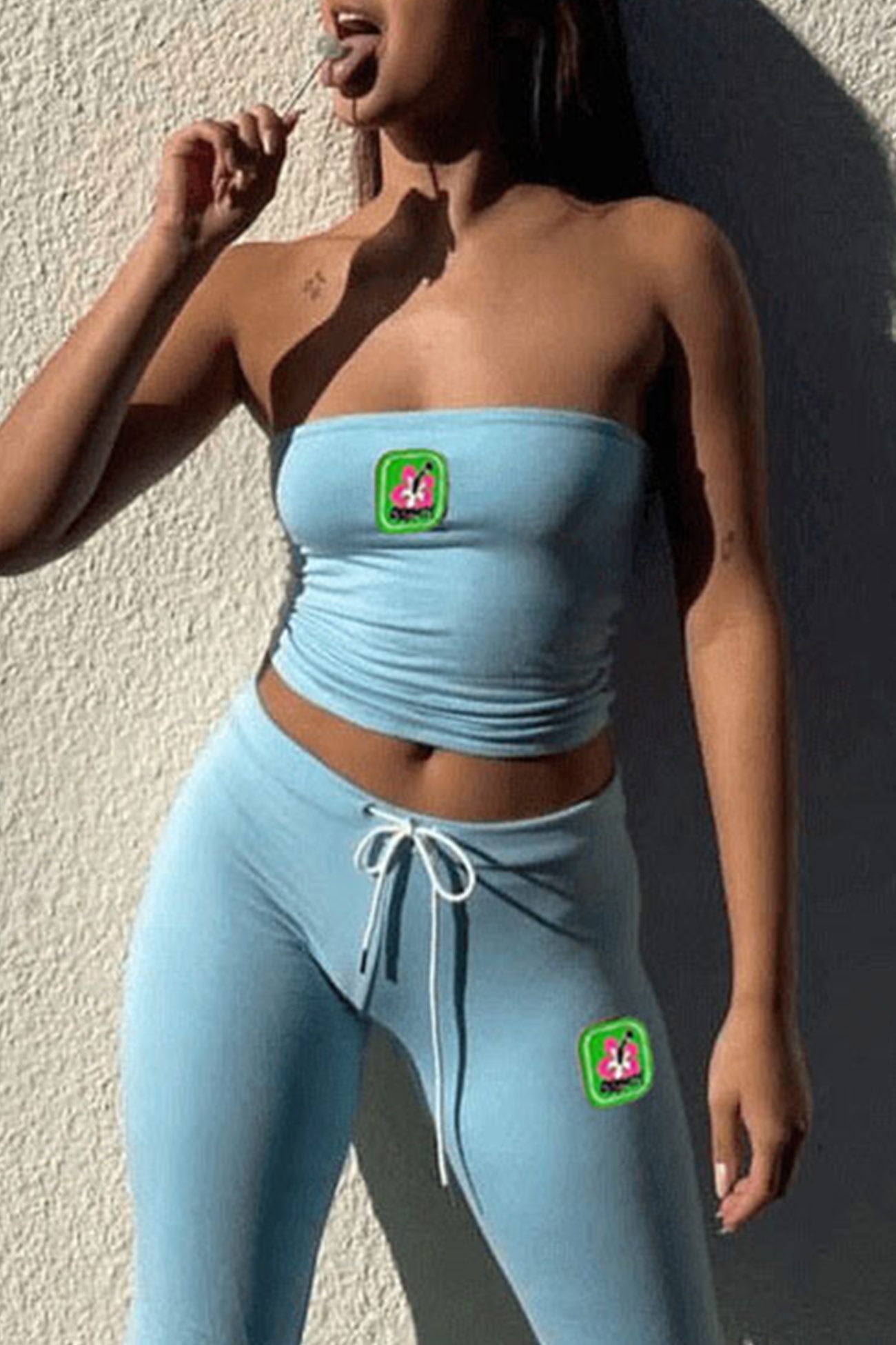 Maxct Embroidery Tube Top Flares Pants Suits