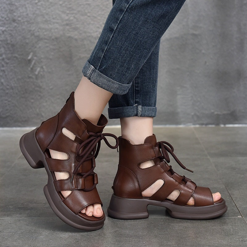 Genuine Platform Sandals Lace Up Retro Peep Toe Gladiator Sandals Maxct