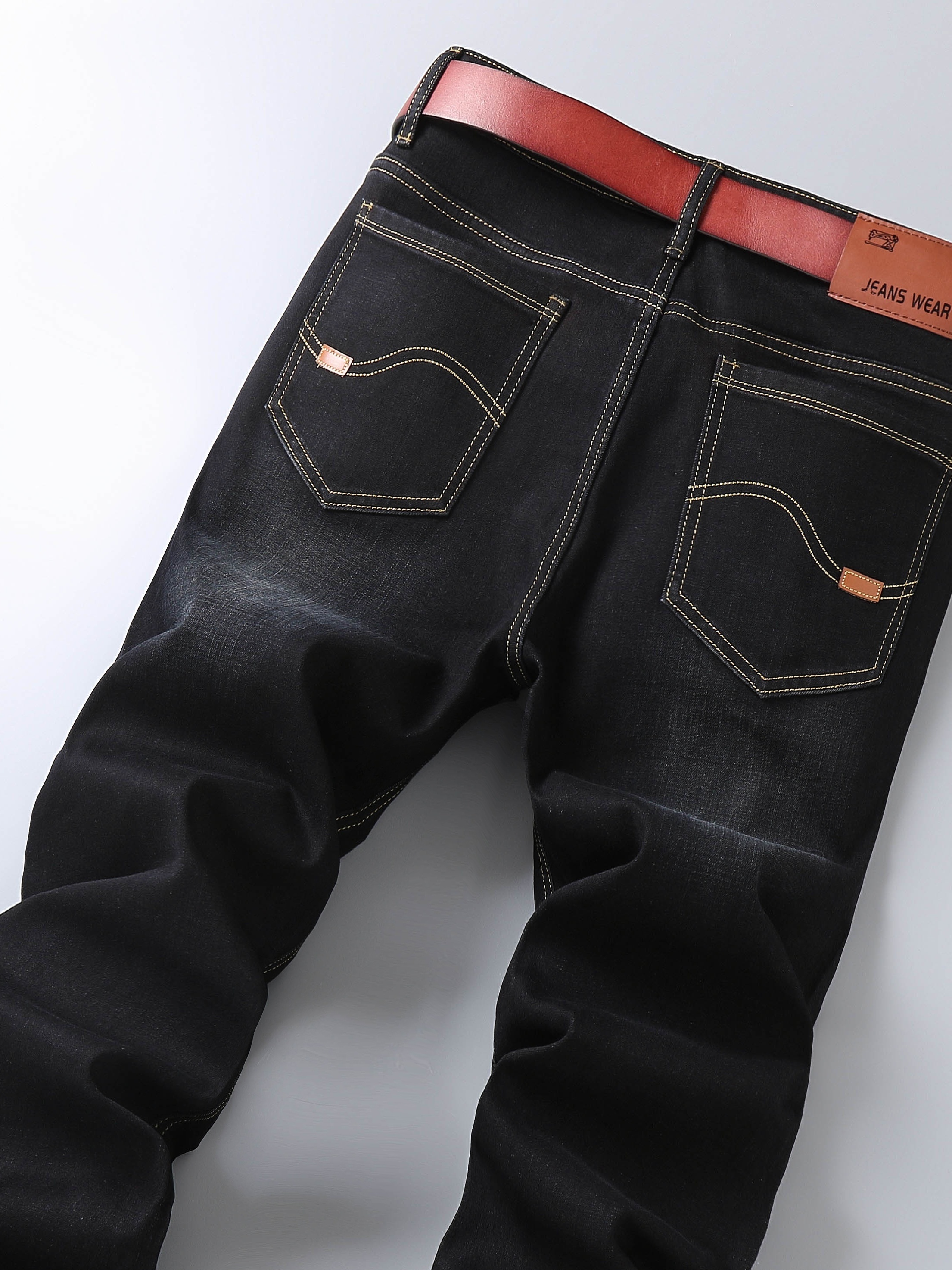 Men's Straight Leg Slim Stretch Retro Jeans Mid Waist Basic Zipper Wash Denim Pants
