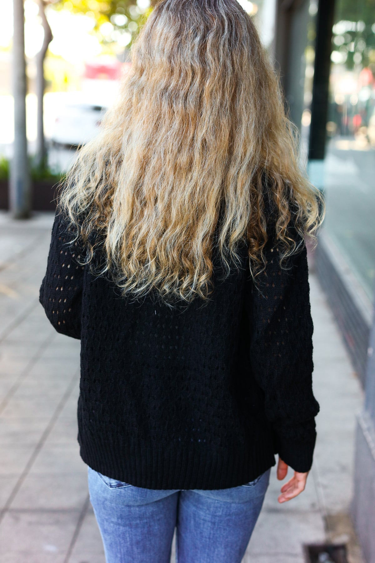 Maxct &Follow Me Black Pointelle Knit Button Down Cardigan