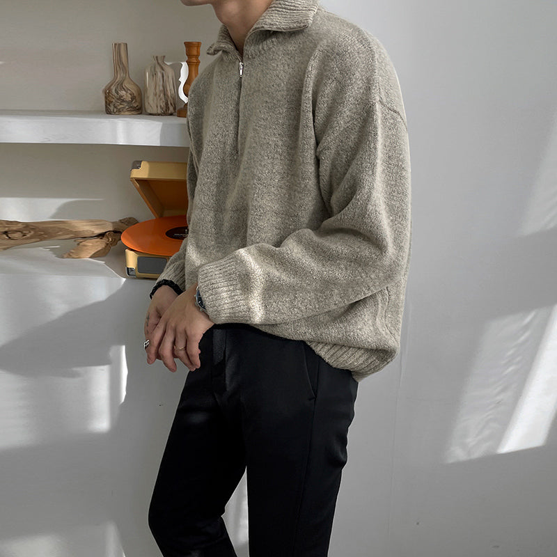 Maxct 5555 Knitted Half Turtleneck Collar Half Zip-Up Sweater