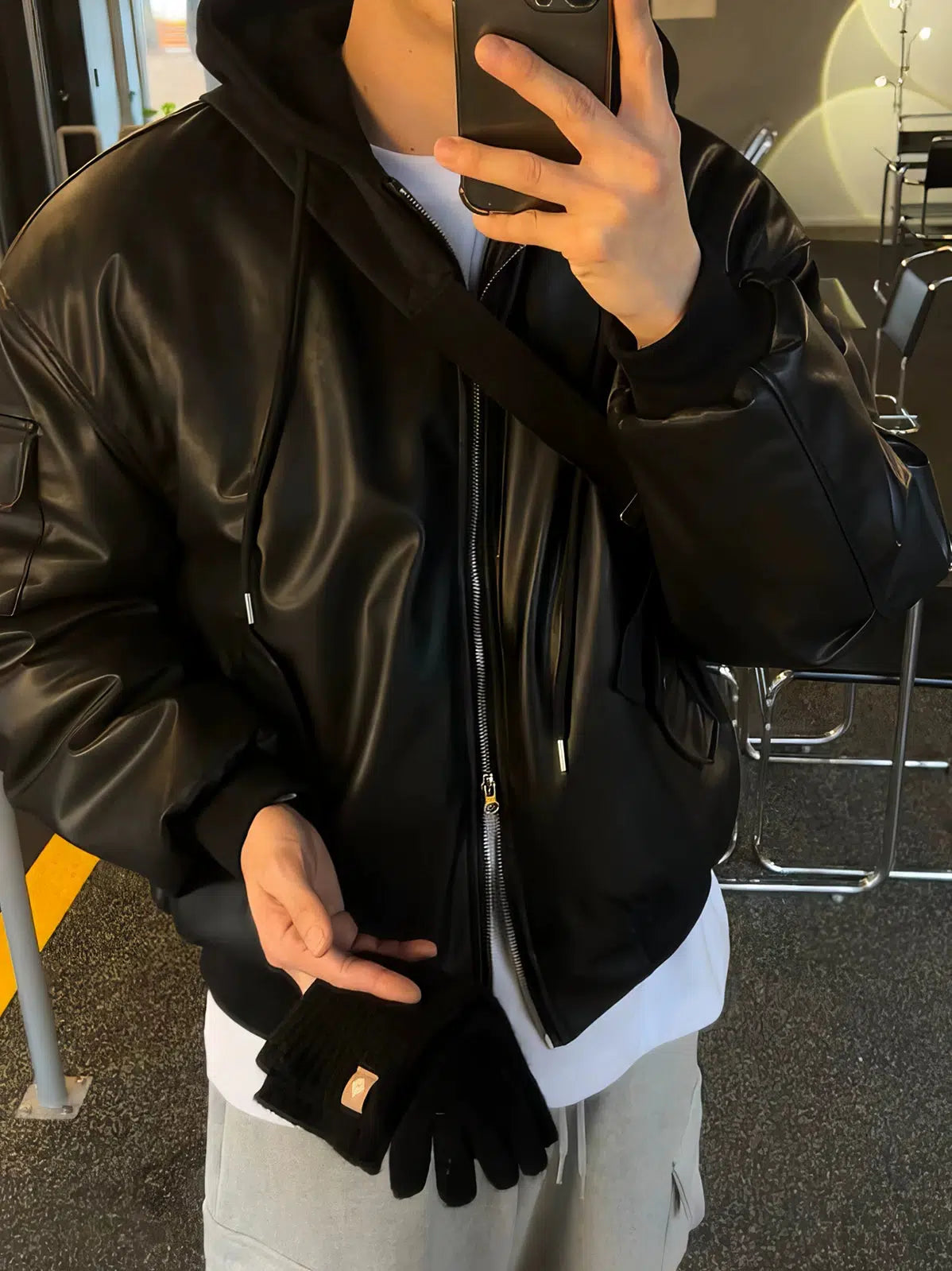 Maxct Two-piece Hooded PU Leather Jacket