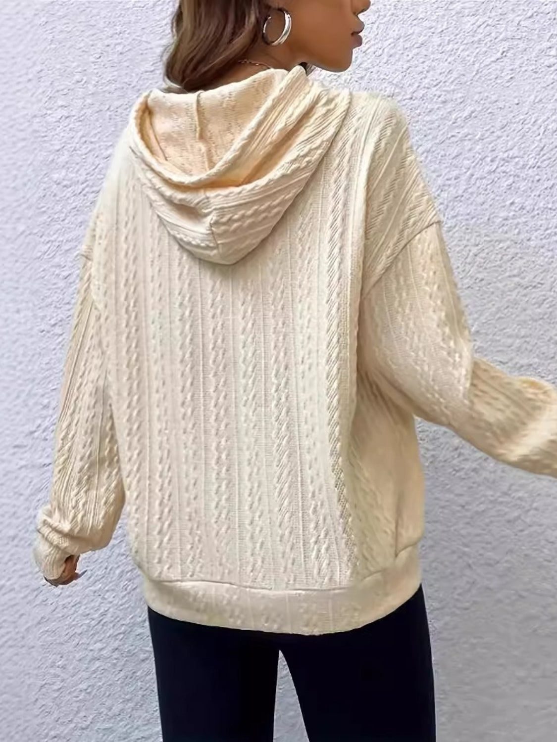 Maxct &Drawstring Texture Long Sleeve Hoodie
