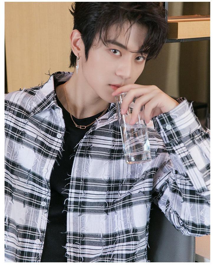 Maxct Fringed Plaid Shirt Jacket