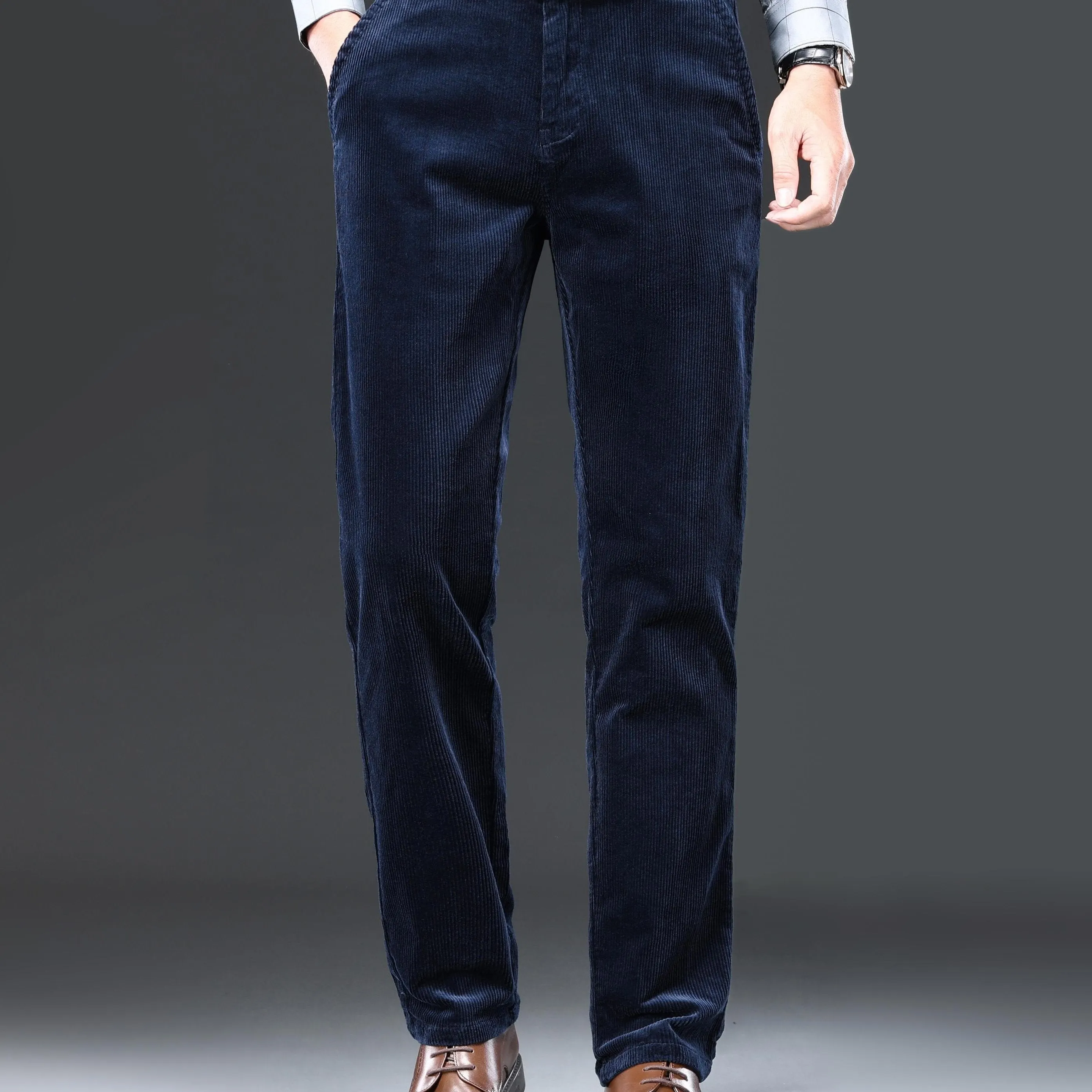 Maxct  Men's Corduroy Pants For Business, Formal Stretch Straight Leg Pants For Fall Winter