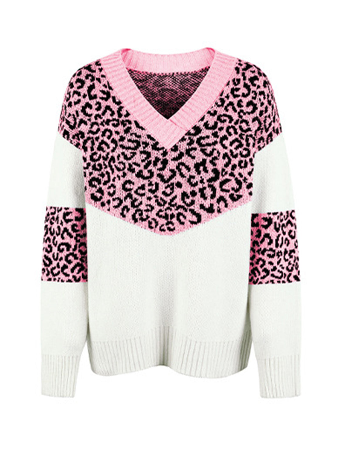 Maxct &Leopard V-Neck Dropped Shoulder Sweater