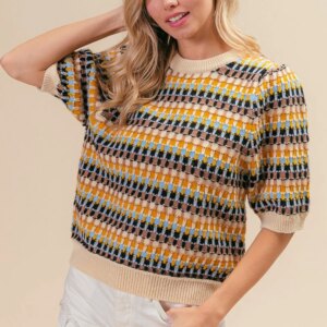 Maxct &BiBi Multi Color Half Sleeve Sweater