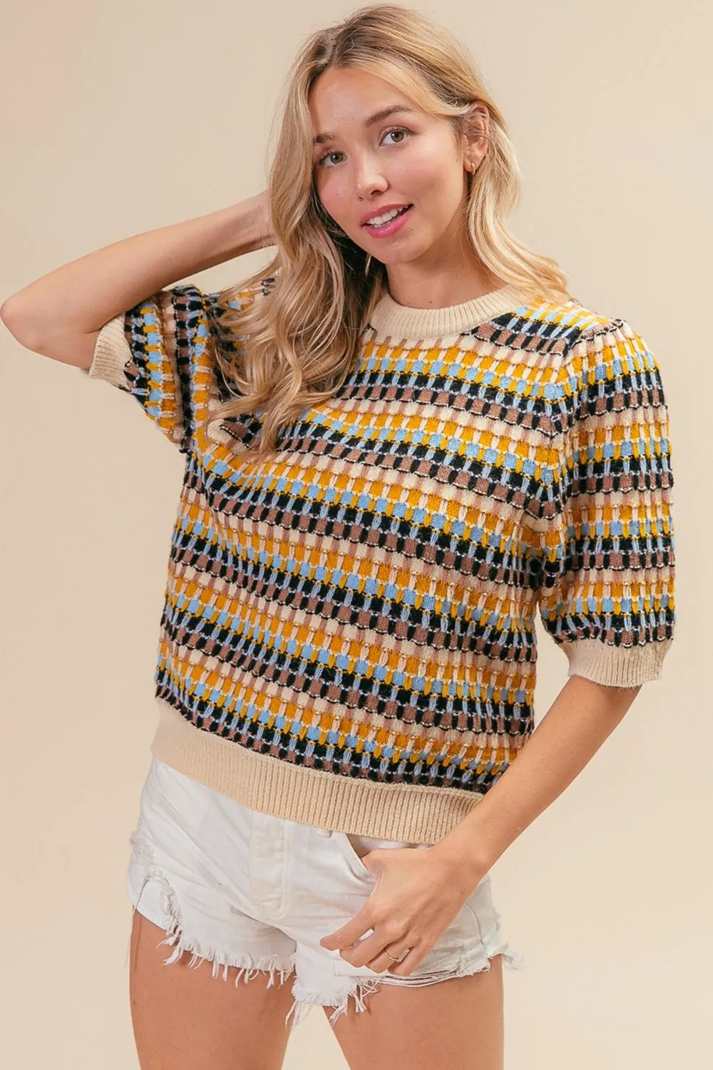 Maxct &BiBi Multi Color Half Sleeve Sweater