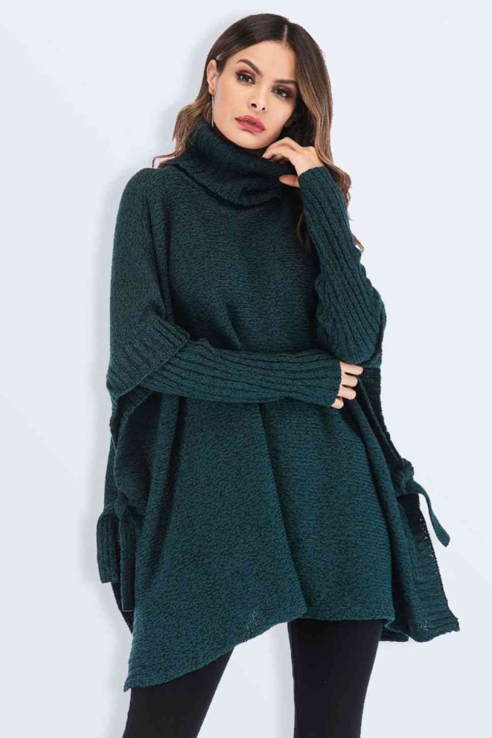 Maxct &Tied Turtleneck Asymmetrical Hem Sweater
