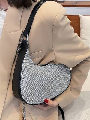 Bag For Love - Rhinestone Decor Flap Baguette Bag - Women Maxct Bags