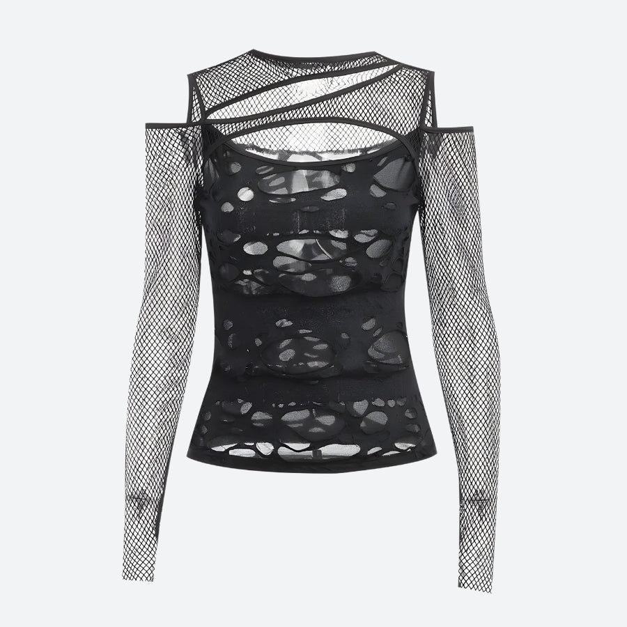 Maxct &Goth Fishnet Ripped Top