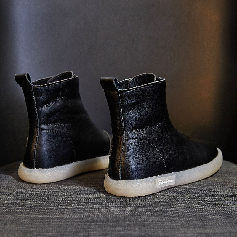 Leather Flat Ankle Boots - true-deals-club