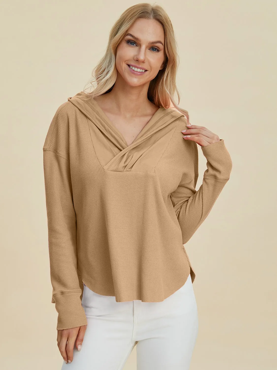 Maxct &Double Take Full Size High-Low Dropped Shoulder Long Sleeve Hoodie