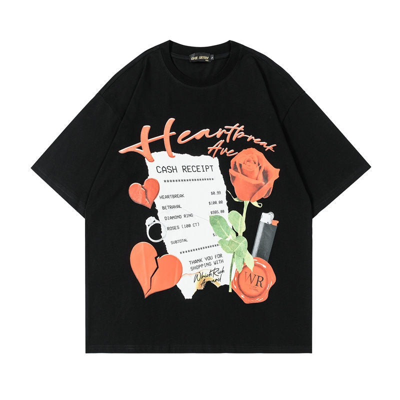 Maxct 90S Streetwear Plus Size 1.00 Kg-150.00 Kg High Street Fashion Brand Loose Cotton Couple'S Short-Sleeved T-Shirt Men'S And Women'S Casual Top Summer