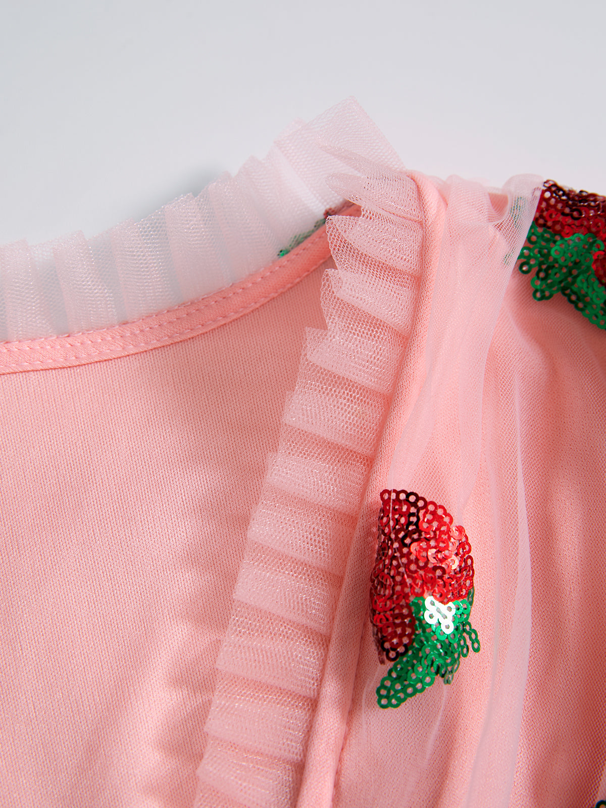 Sequined Strawberry Mesh Pleated Maxi Dress Maxct
