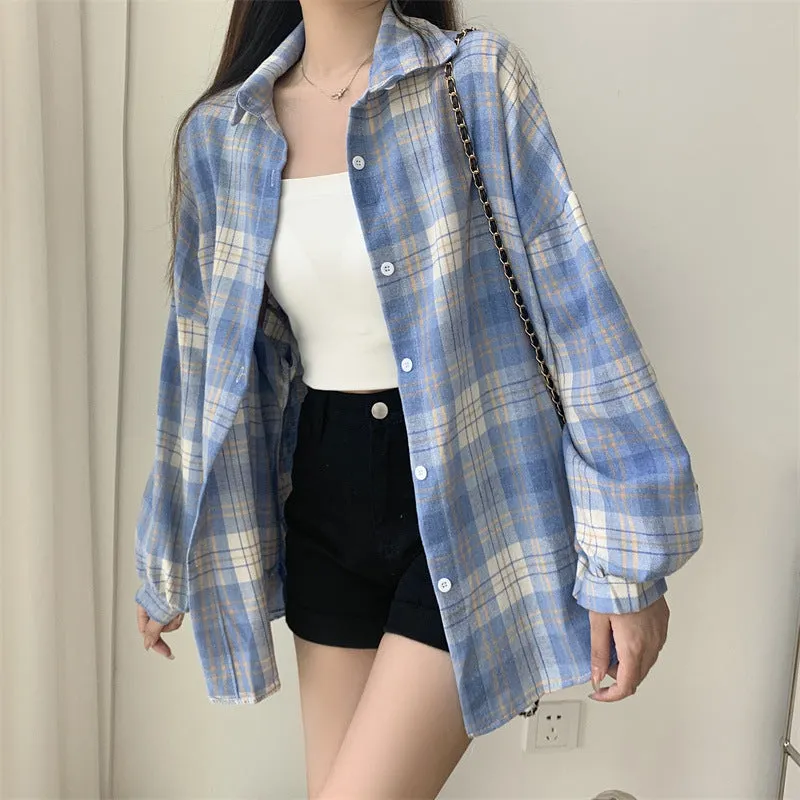 Maxct Vintage Plaid Oversized Loose Blouse