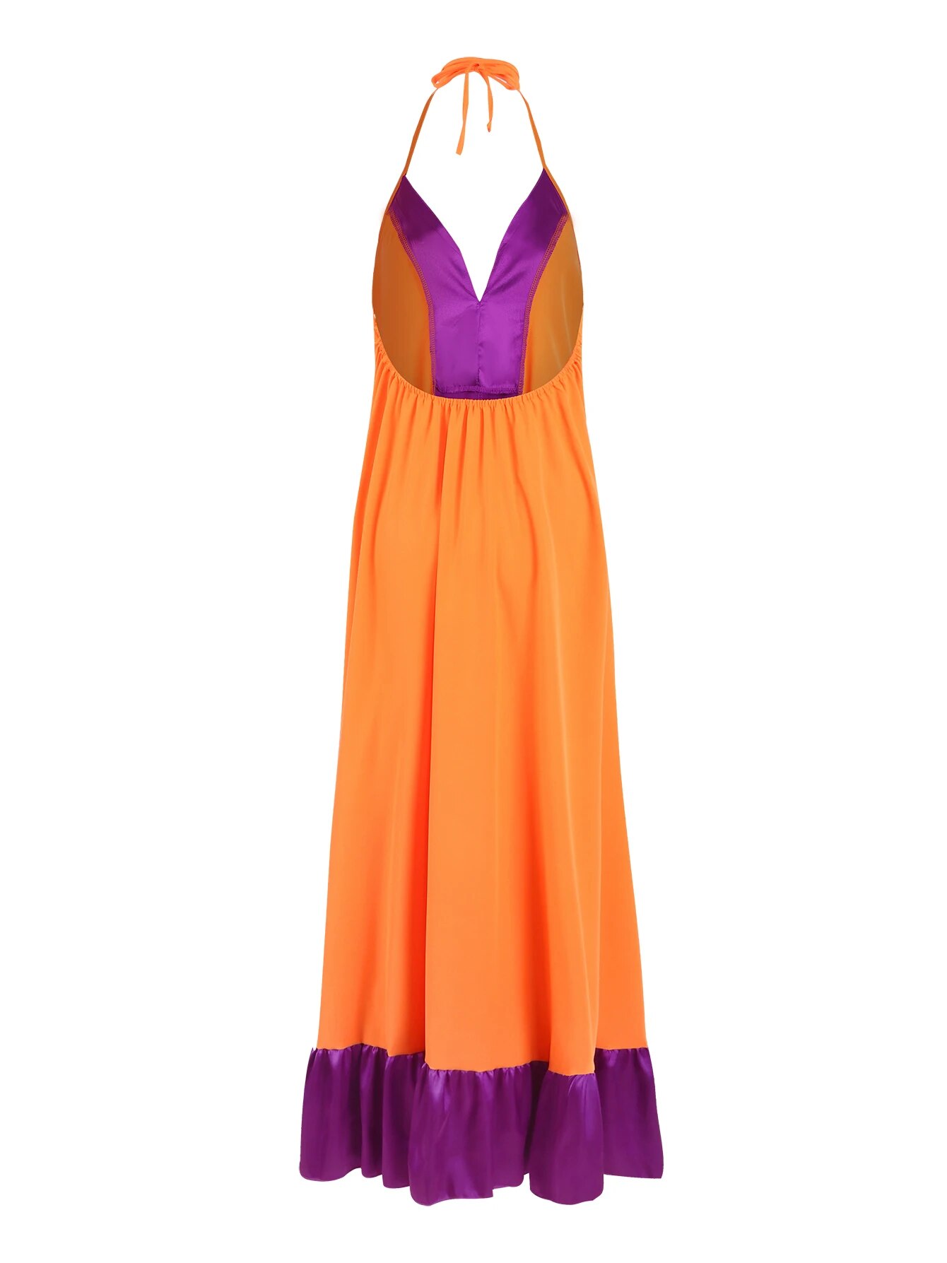 Maxct New Elegant Women Maxi Dress Halter Sleeveless Backless Casual Loose Robe Summer Beach Holiday Tie Up Dress