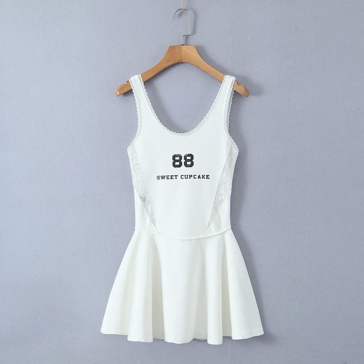 Maxct Spring Style Lace U-Collar Digital Printing Sports Style Slim Dress Short Skirt
