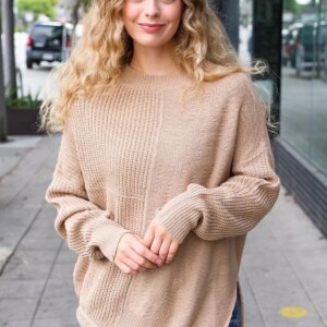 Maxct &Autumn Vibes Taupe Asymmetrical Knit Sweater