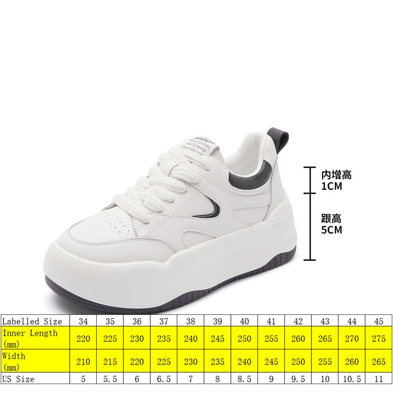 Stylish Women's White Leather Chunky Trainers with 6cm Heel Maxct