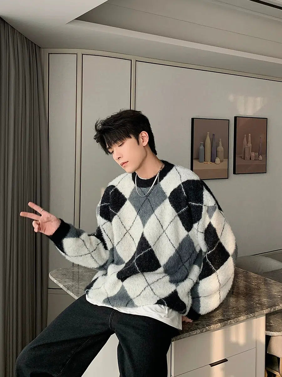 Maxct Colorblock Argyle Rhombus Sweater