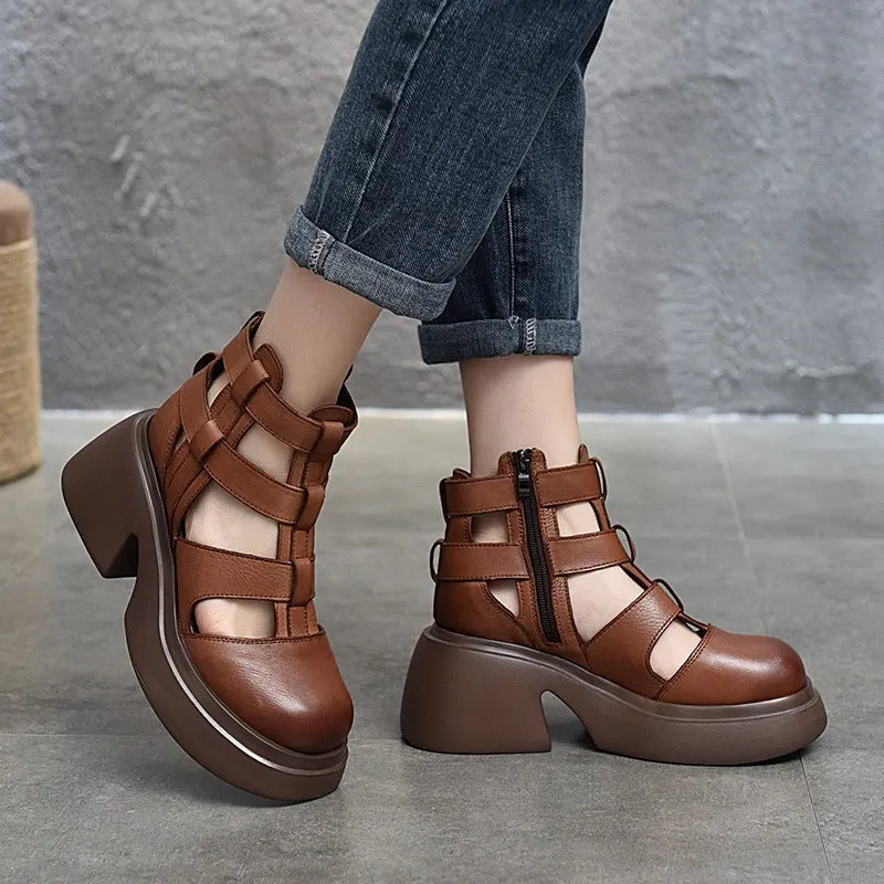 Woven Platform Gladiator Sandals with Side Zipper Maxct