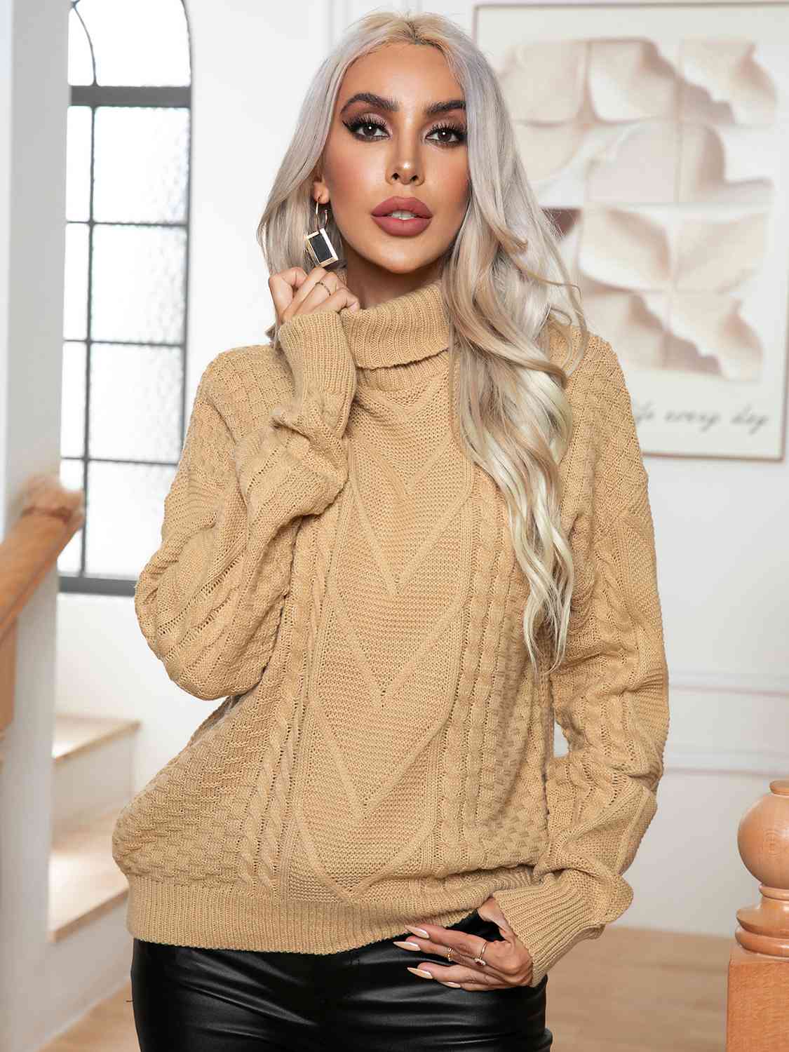 Maxct &Turtleneck Cable-Knit Long Sleeve Sweater