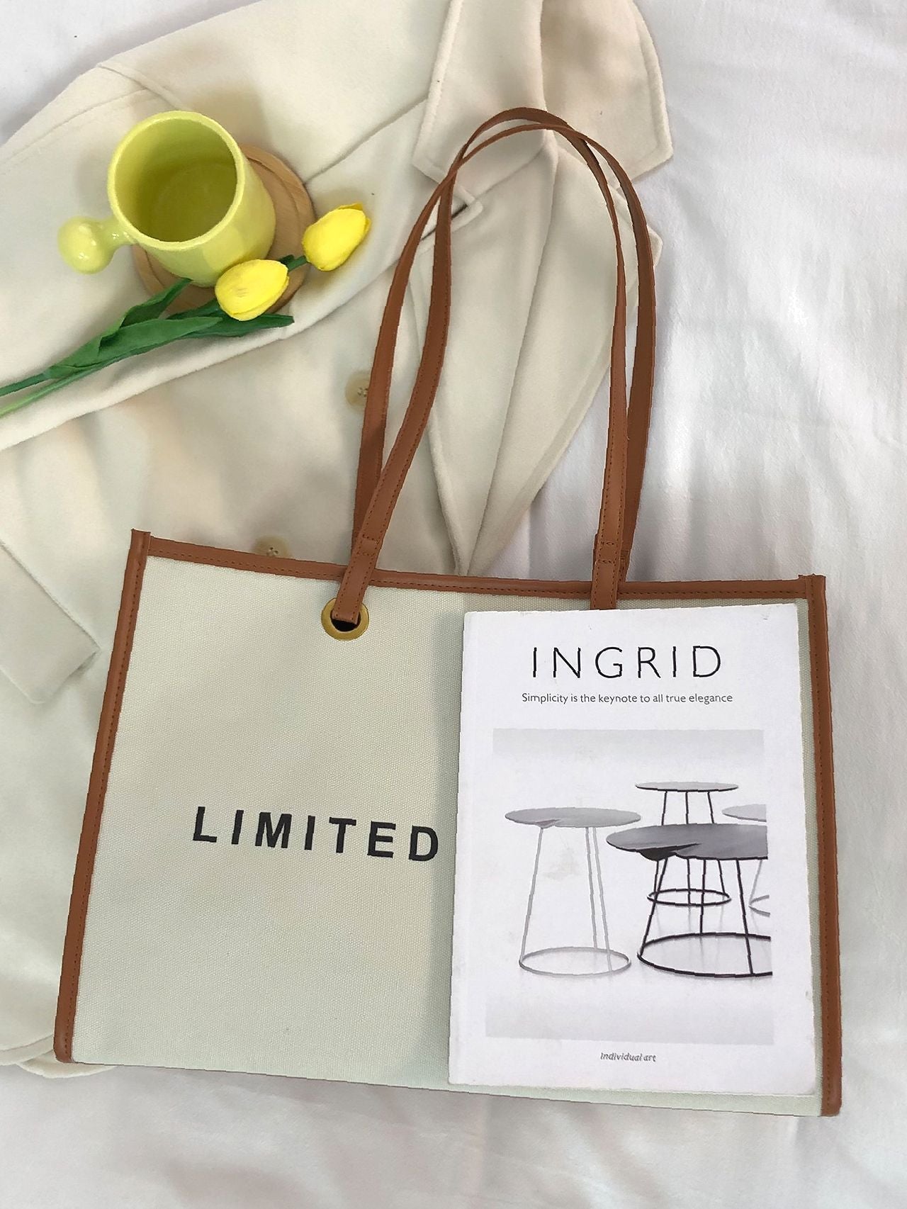 Maxct - Letter Graphic Contrast Binding Shopper Bag  - Women Tote Bags