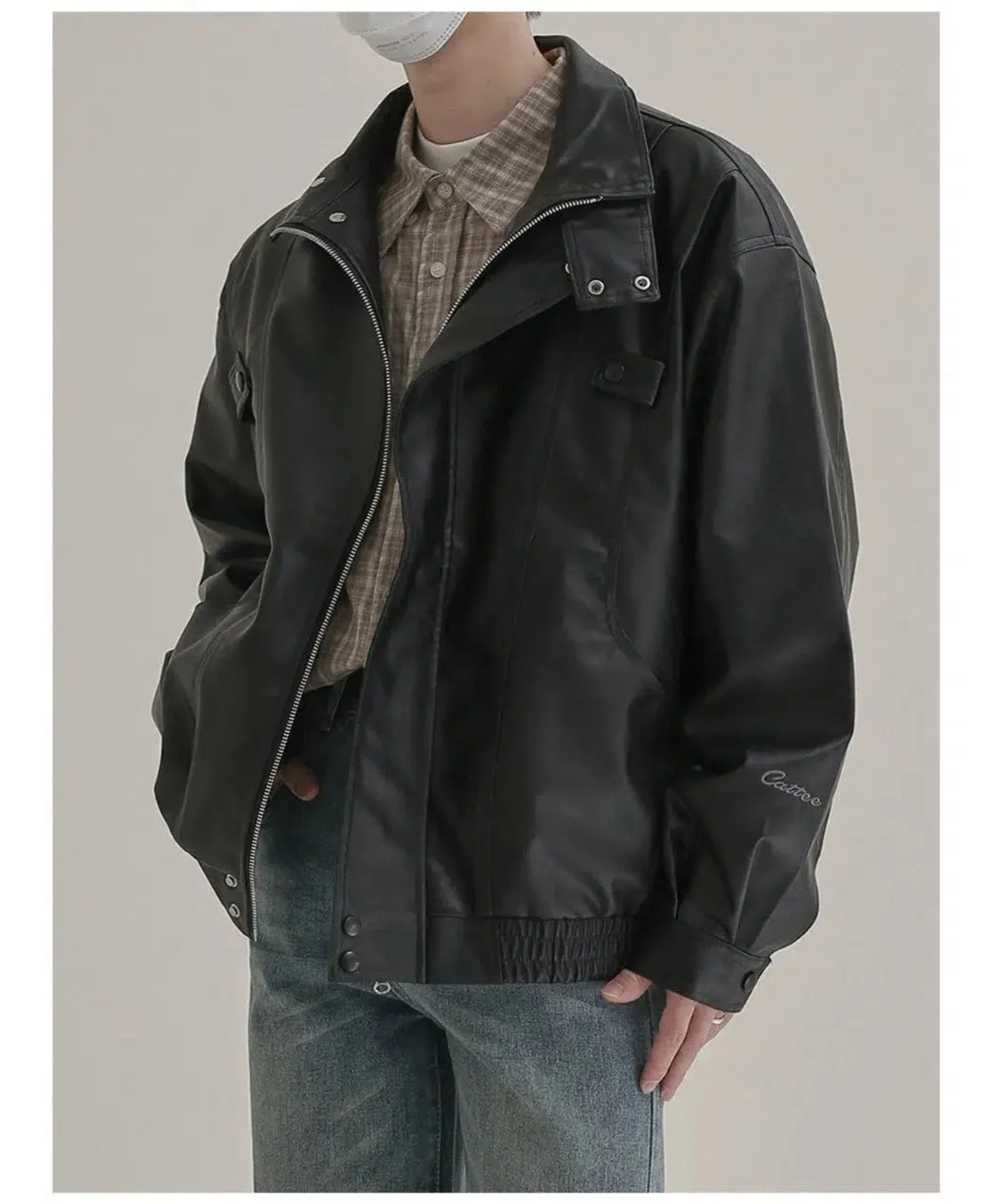 Maxct Stand Collar Black Leather Jacket