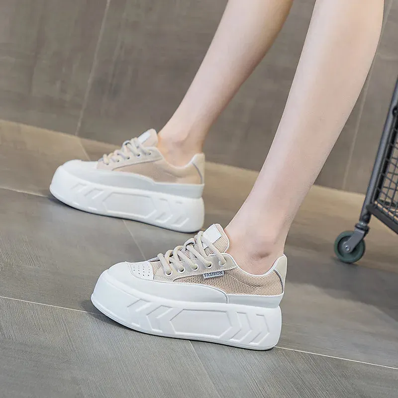 8cm Air Leather Chunky Sneakers with Thick-Soled Platform Maxct