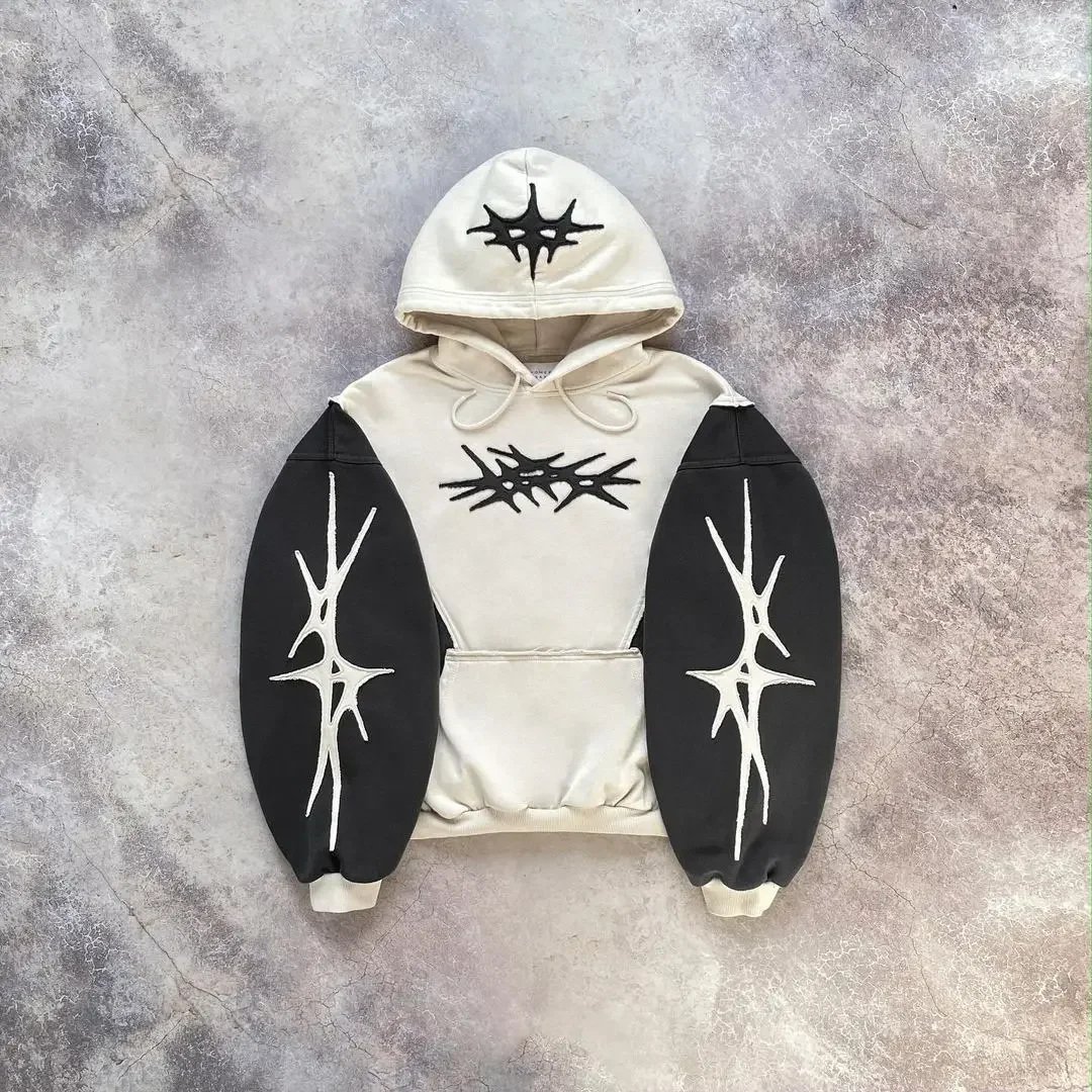 Gothic Geometric Embroidery Splicing Hoodie: Y2K Style - true deals club