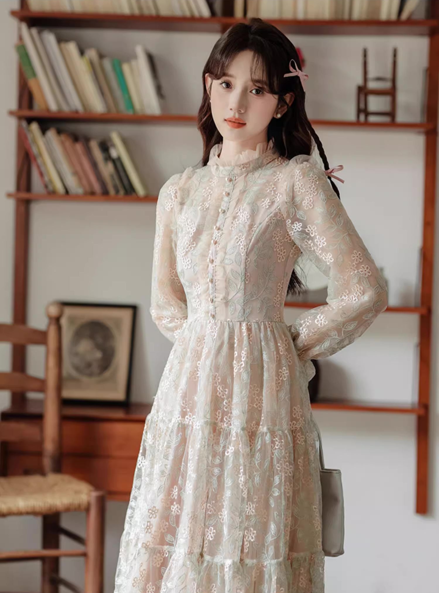 Flower Vines Embroidered Midi Dress Maxct
