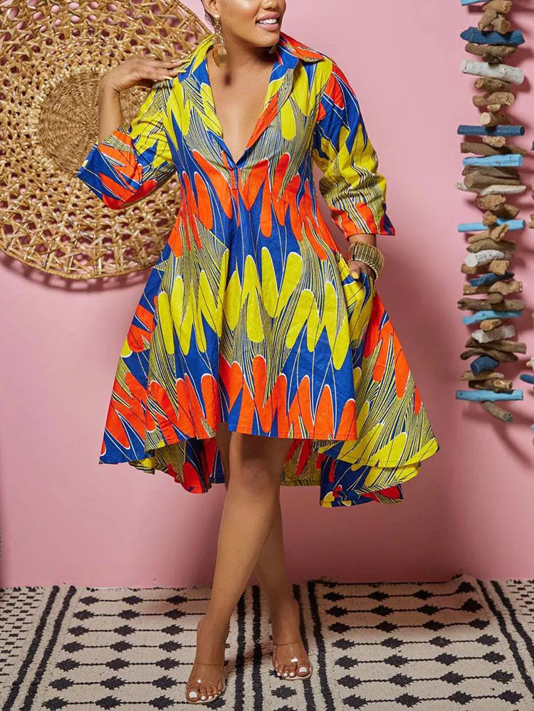 Printed A-Line Shirt Midi Dress Maxct