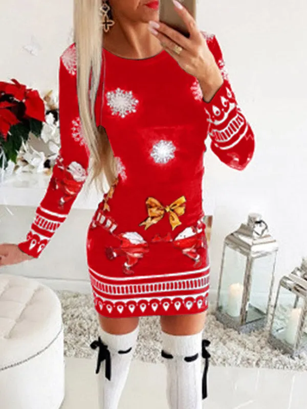 Santa Claus Printed Christmas Mini Dress Maxct