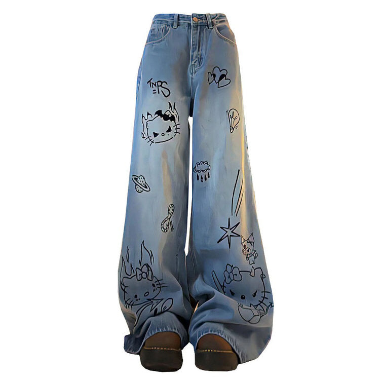 Grunge Aesthetic Cat Jeans in Blue Maxct