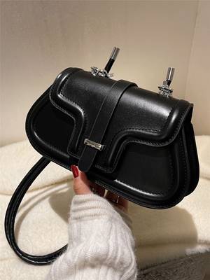 Bag For Love - Rhinestone Decor Flap Baguette Bag - Women Maxct Bags