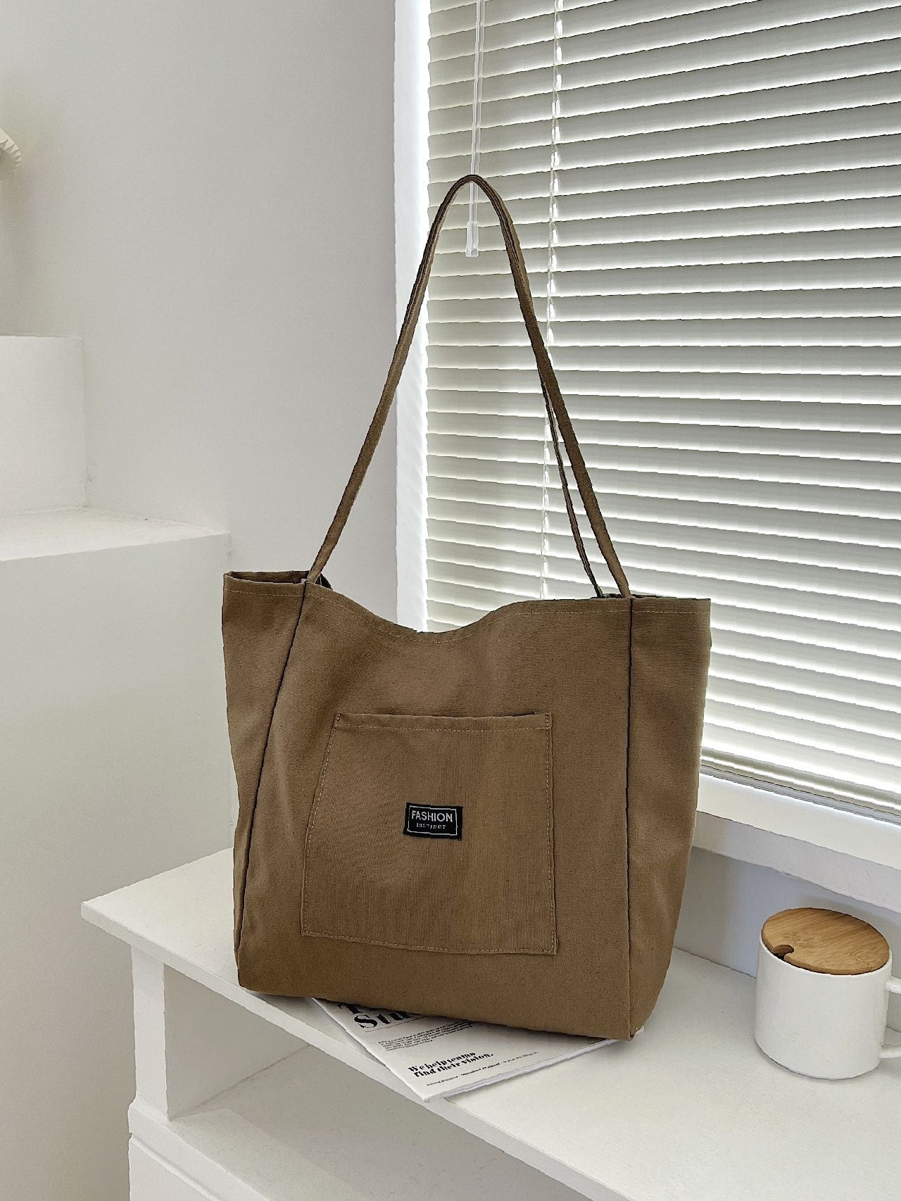 Maxct - Letter Patch Shoulder Tote Bag  - Women Tote Bags