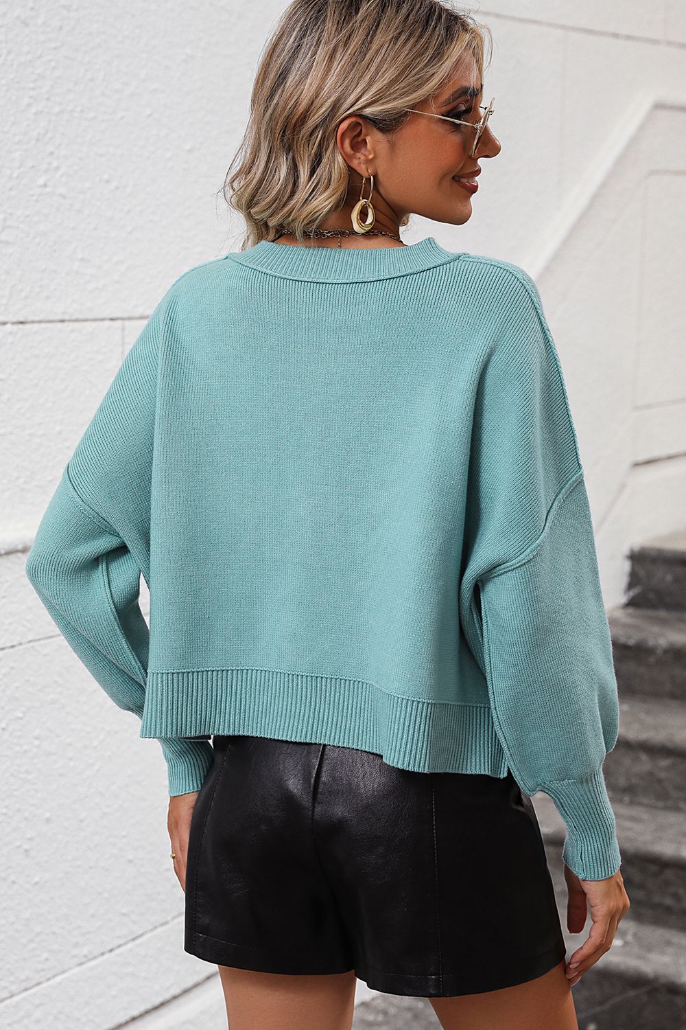 Maxct &Round Neck Dropped Shoulder Pullover Sweater