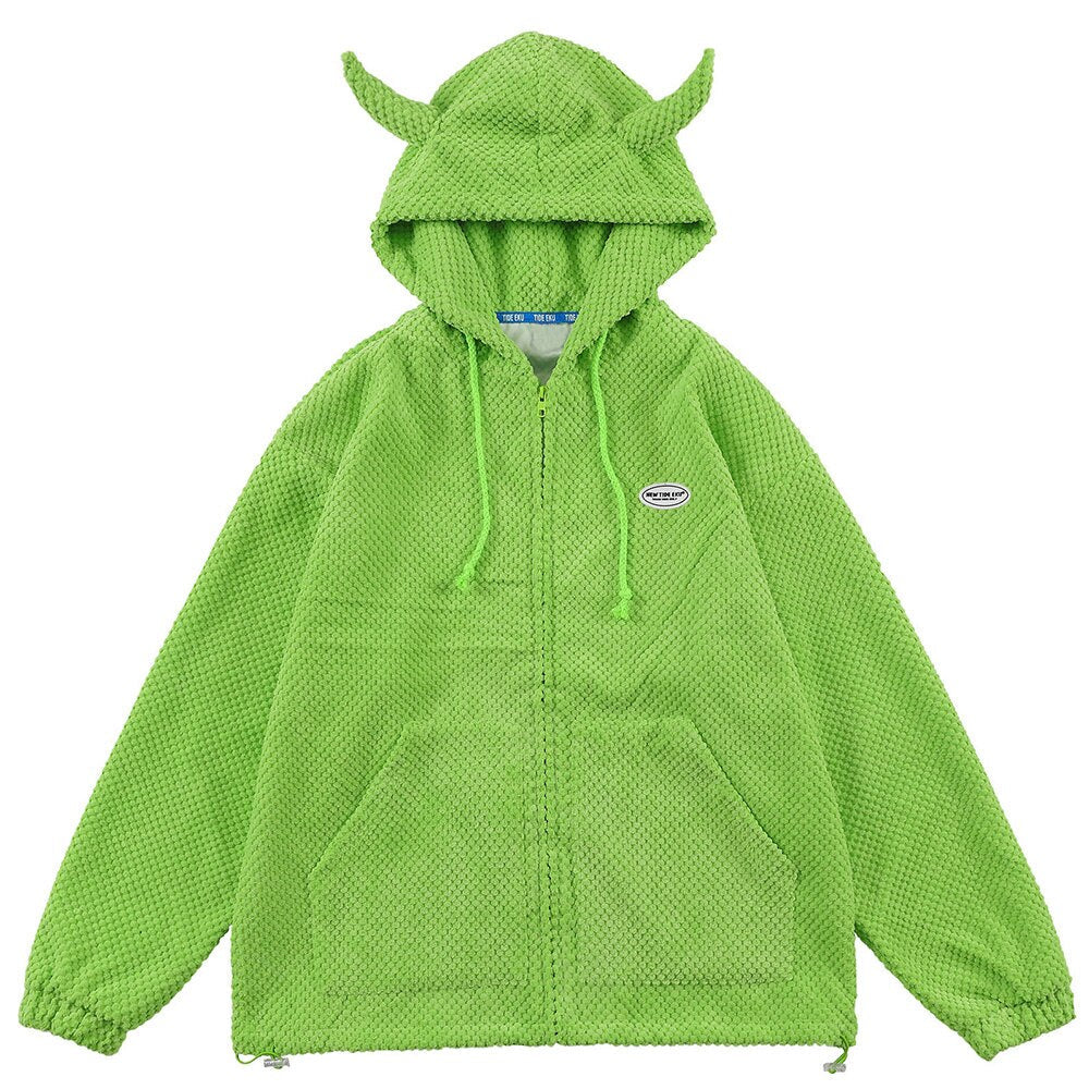 Mystical Green Hoodie Unisex with Demon Horns Maxct
